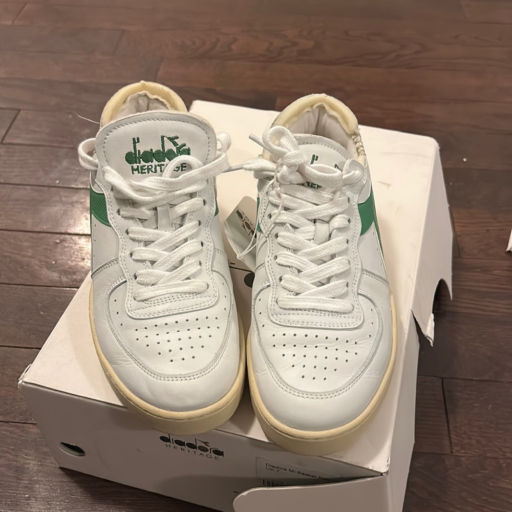 Diadora Mi Basket Row Cut Sneakers - Green & White